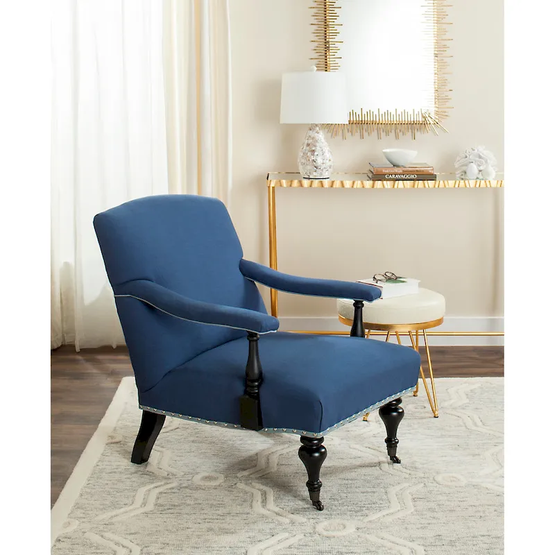 Steel Blue / Charcoal & White Curved Back Upholstered Arm Chair with Caster Feet for 1 Person