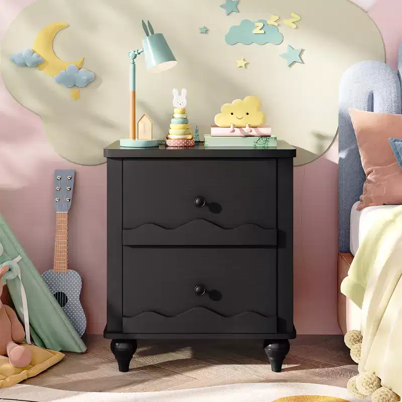 Besiost Wooden Nightstand with Charging Station, Storage Dresser with 2 Drawers