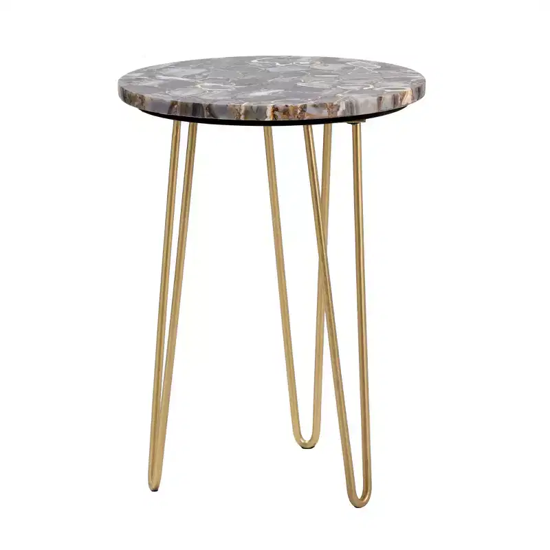 Round Gold Agate Accent_End Table