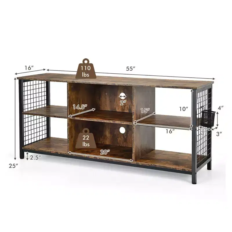 Costway 3-Tier TV Stand for TV's up to 65'' Entertainment Media Center w/Storage Basket