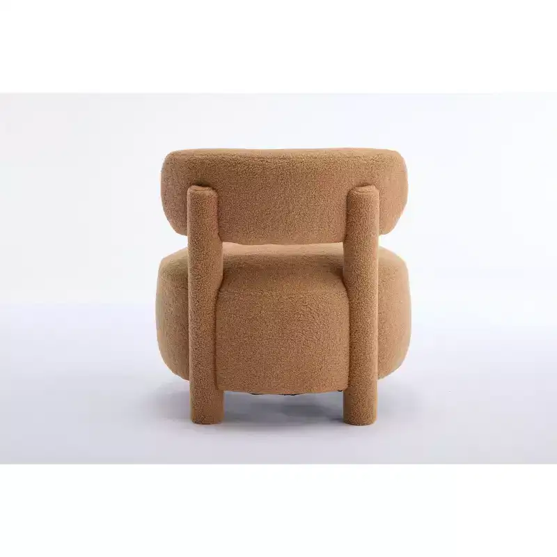 Upholstered Accent Chair Armless Side Chair with Curved Backrest, Teddy/Fur, White/Khaki - ModernLuxe