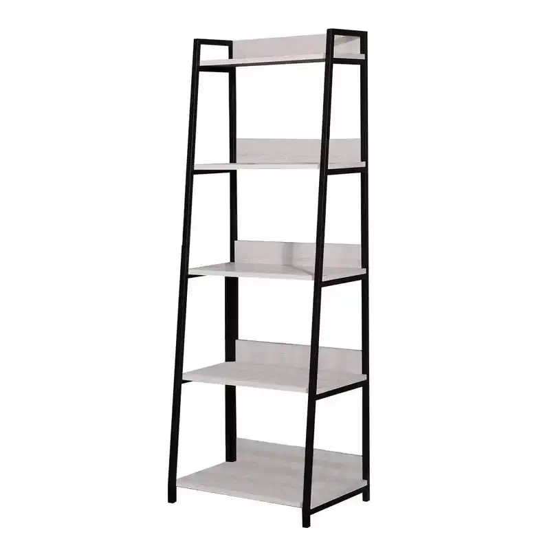 HomeRoots 67 Natural and Black Metal Five Tier Ladder Bookcase