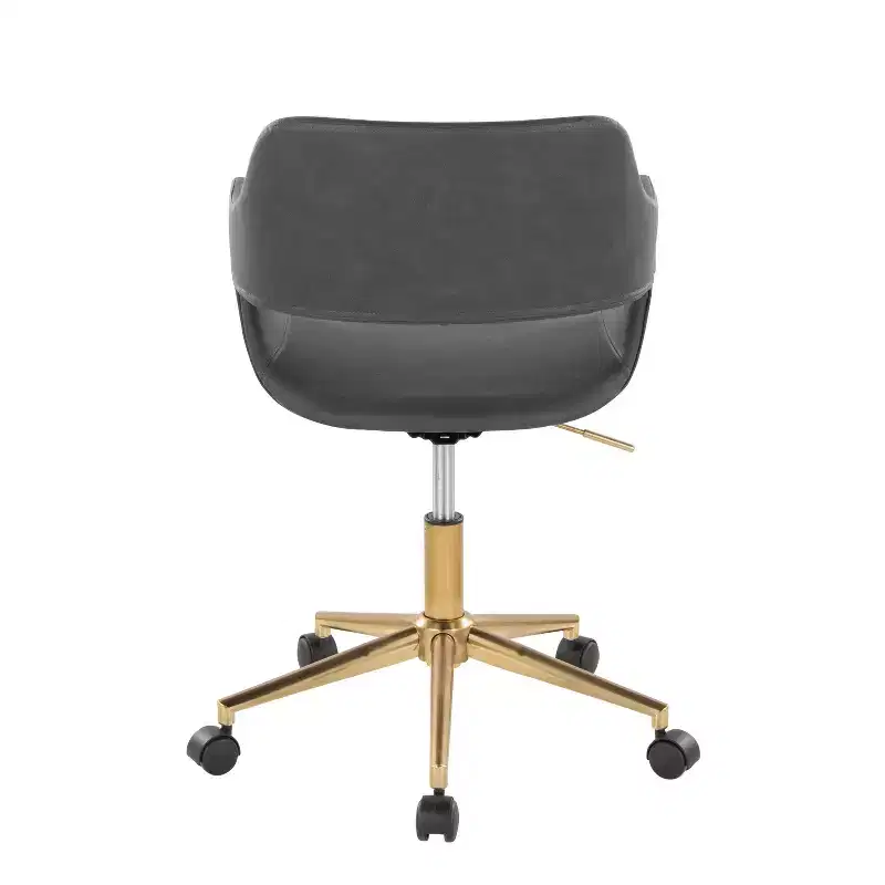 Adjustable Task Chair, Gold Metal Base, Gray PU Leather, Swivel, 250LBS Home Office