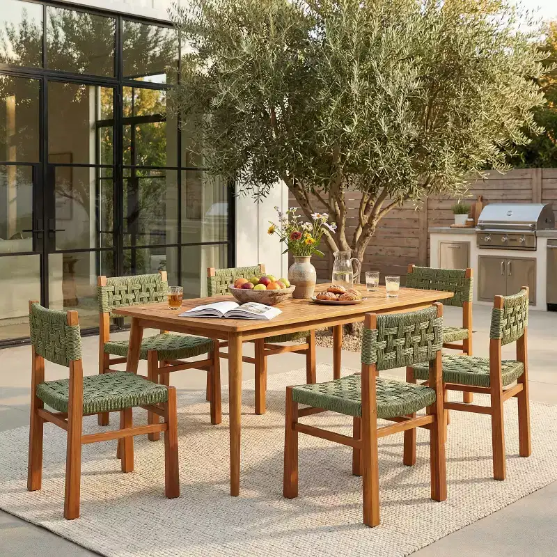 Christopher Knight Home Danette 7 Piece Outdoor Rustic Woven Wicker Acacia Wood Dining Set