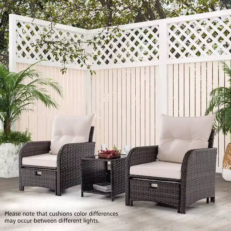 Costway 5 PCS Patio Conversation Set with 2 Chairs 2 Ottomans & 1 Coffee Table for Backyard Beige