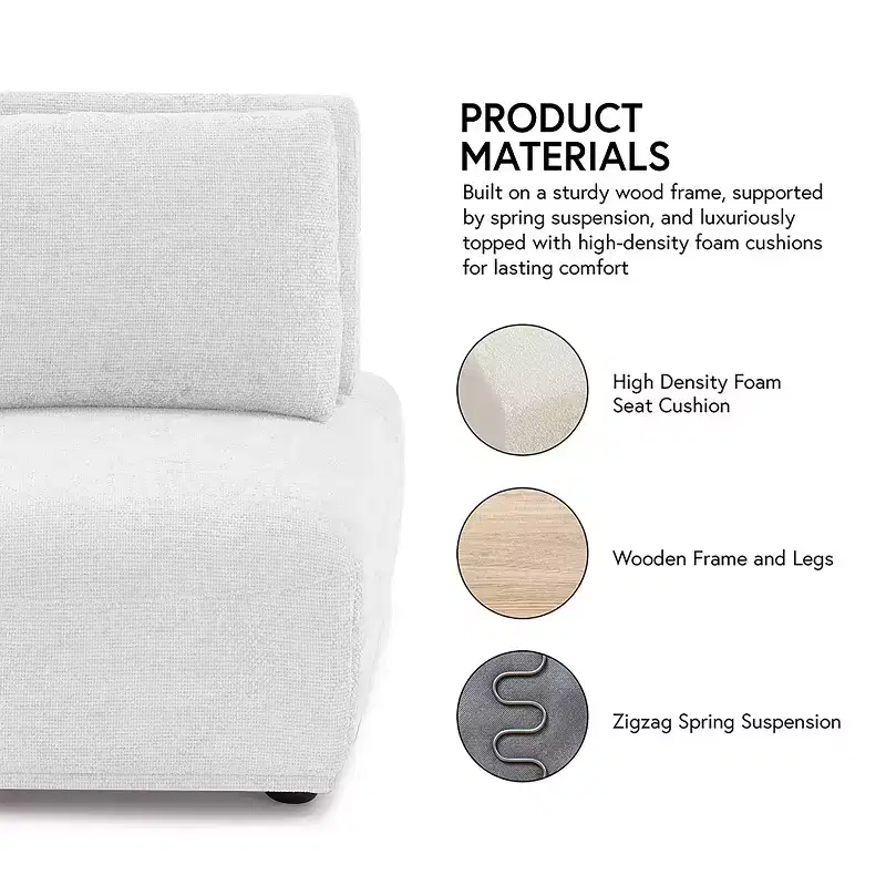 HOMES: Inside + Out Povoa Modern Modular Armless Chair Chenille with Extendable Backrest Pink