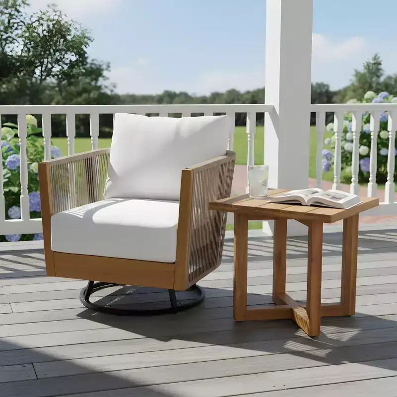Christopher Knight Home Hiroshi Modern 2 Piece Acacia Patio Swivel Chair and Side Table Set with Handwoven Rope Design