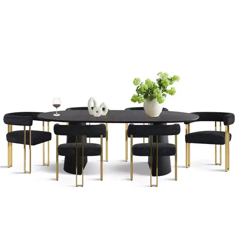 3-in-1 Oval Extendable Dining Table Set with Chenille Upholstered Chairs Featuring Gold Metal Legs, Versatile Dining Furniture-Panipeachy
