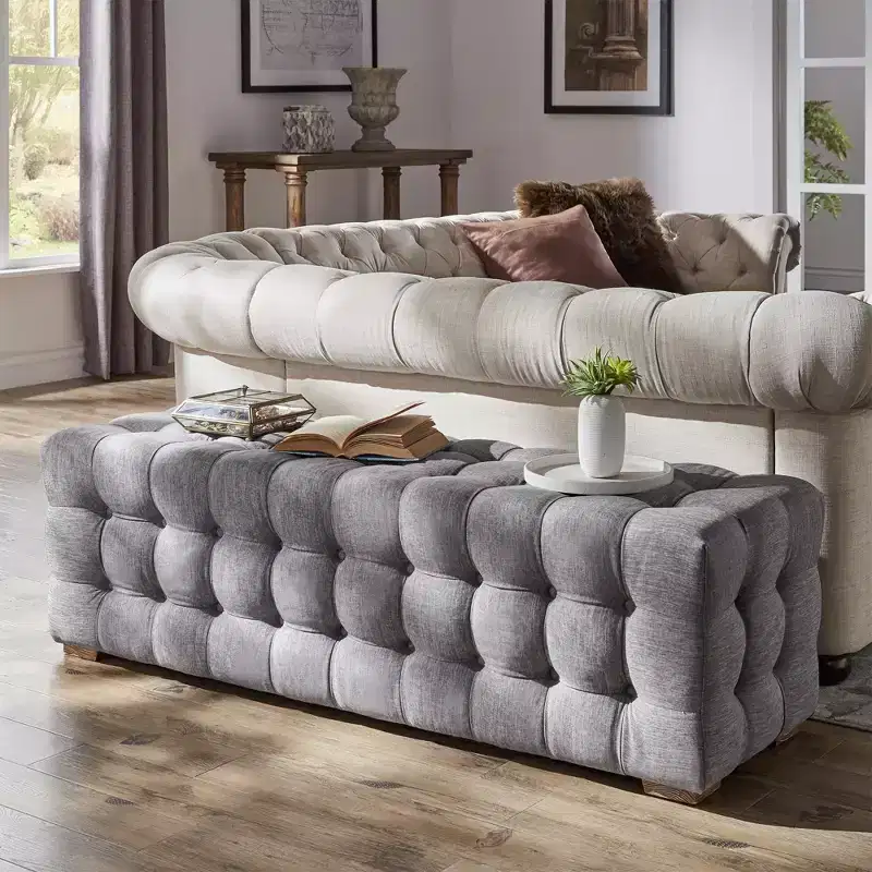 Linen Fabric Tufted Bench