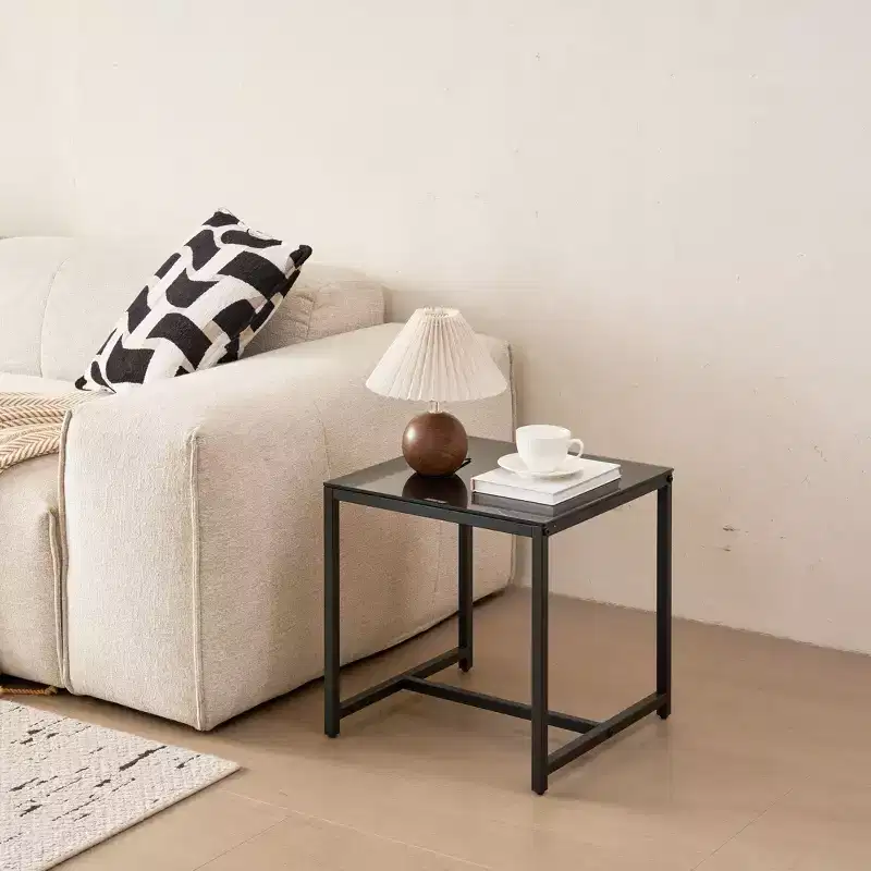 Black MDF Nightstand with Metal Legs, Modern Side Table for Bedroom