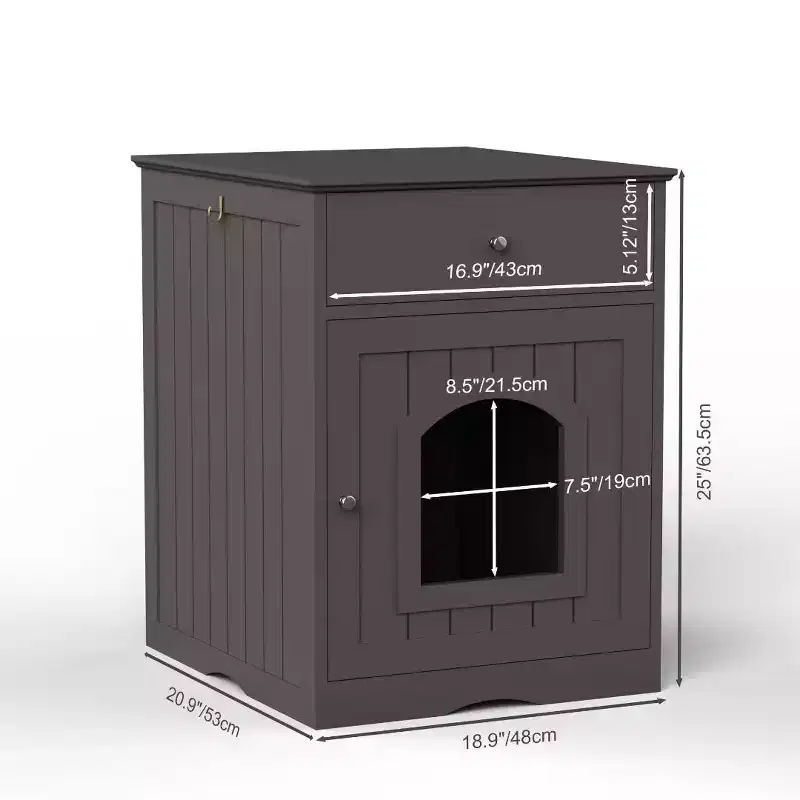 Cat Litter Box Furniture with Drawers, Concealed Litter Box Cabinet, Wooden Cat Grooming Station for Bedrooms and Living Rooms