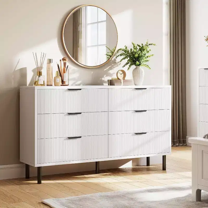 COZONY 59 6 Drawer Dresser, Modern Fluted Cabinet with Metal Handles, Wooden Storage for Bedroom/Living Room