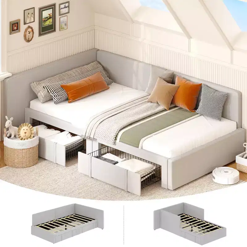 Twin Upholstered Daybed with Headboard & Bed Rails  Space-Saving Sofa Bed for Bedroom, Living Room, or Guest Room, Easy Assembly
