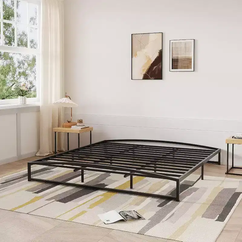 10 High Metal Platform Bed Frame for King. Heavy-Duty Slats Offer Strong Support & Under-Bed Storage Space. No Box Spring, Easy Assembly in Black.