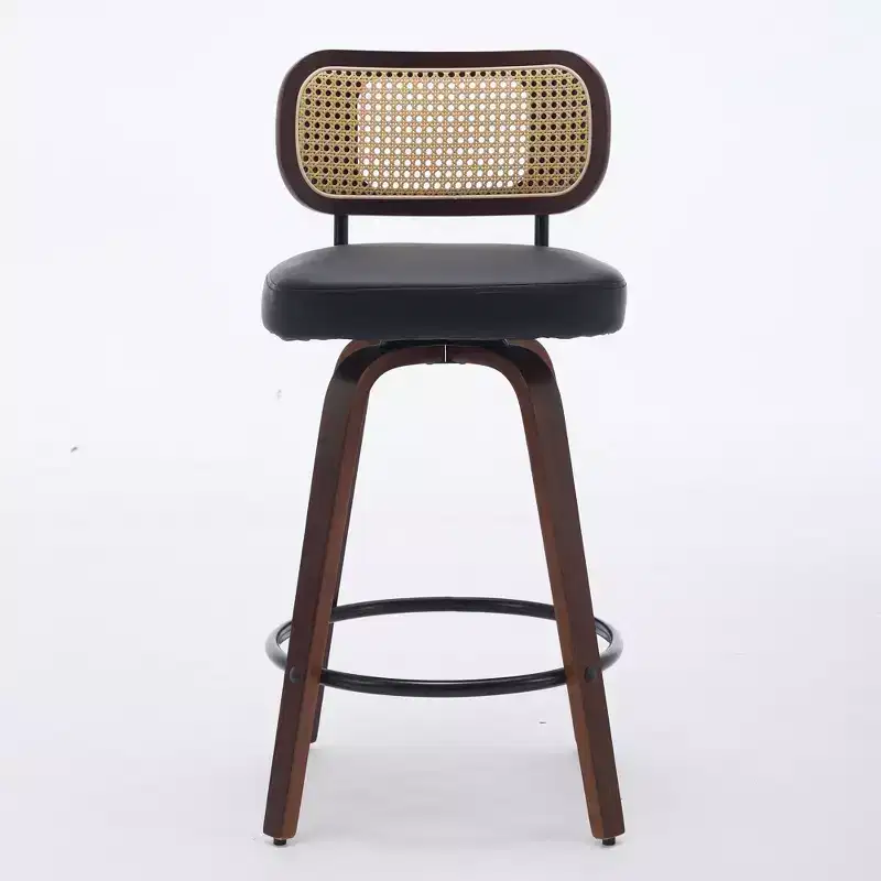 sumyeg Set of 2 Rattan Counter Stools with Swivel Seat and Cane Back, 26'' Height