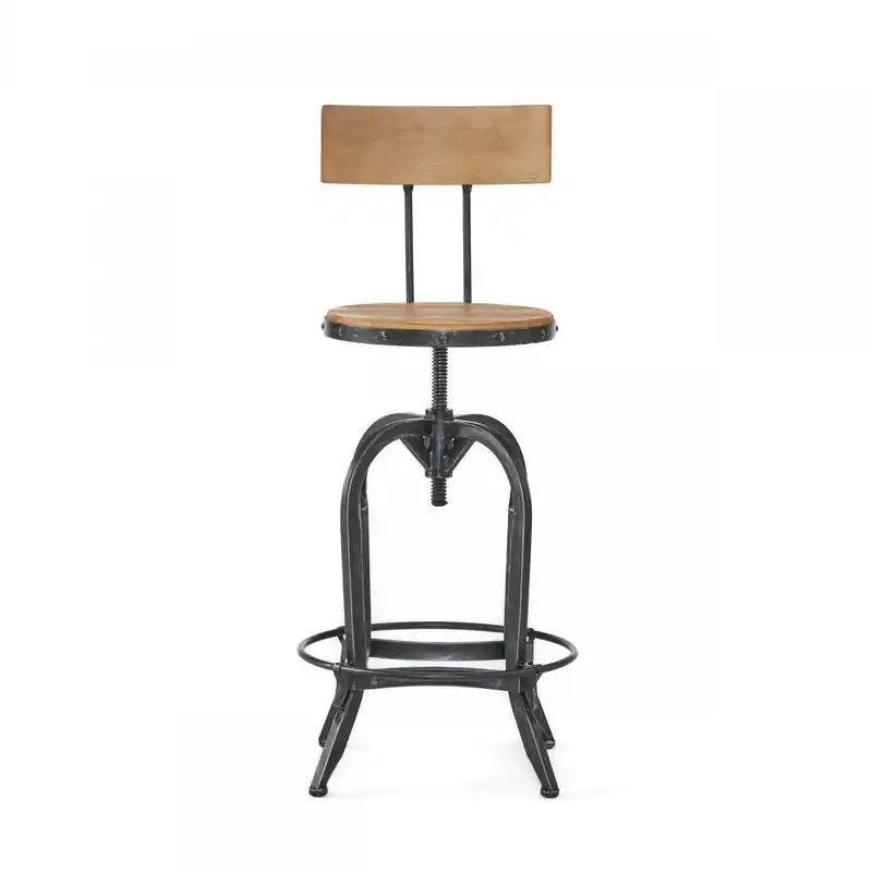 Barstool With Adjustable Height, Fir Wood Seat, Metal Frame