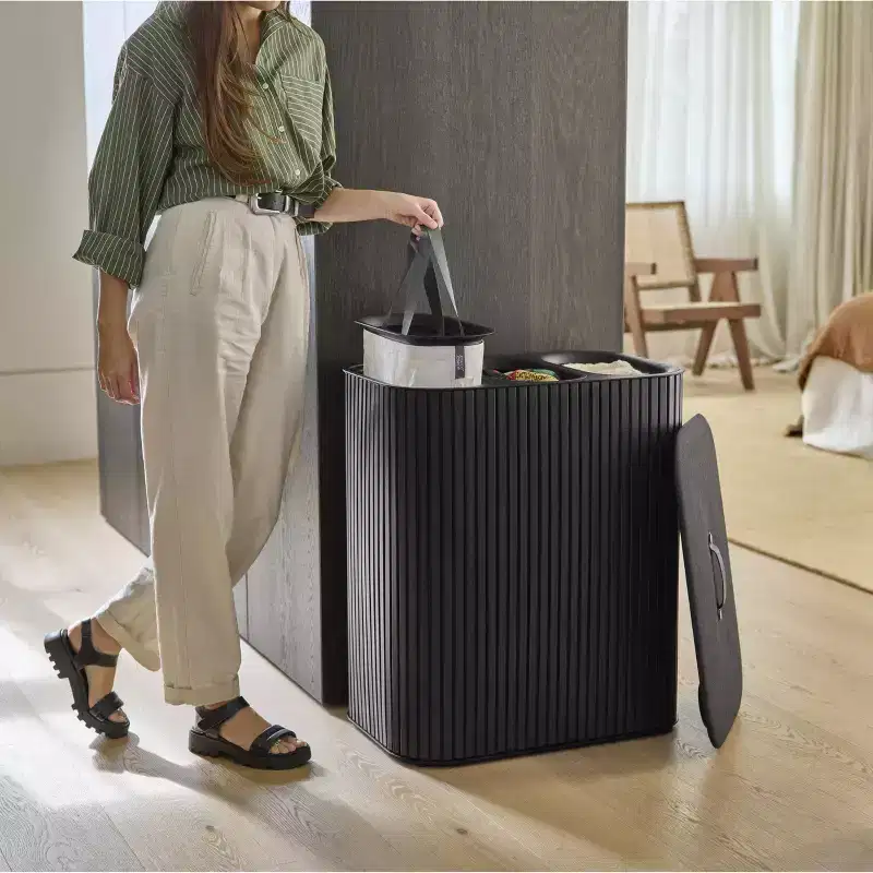 Joseph Joseph Tota Trio Luxe 90L Bamboo Laundry Separation Basket - Carbon Black