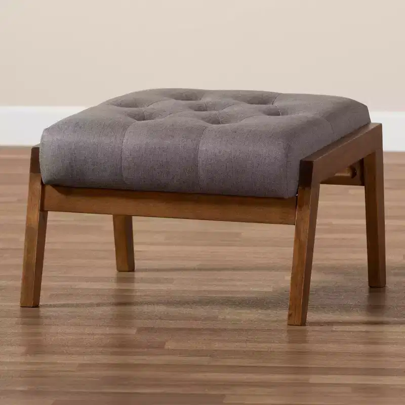 Naeva Upholstered Wood Footstool Gray/Brown - Baxton Studio