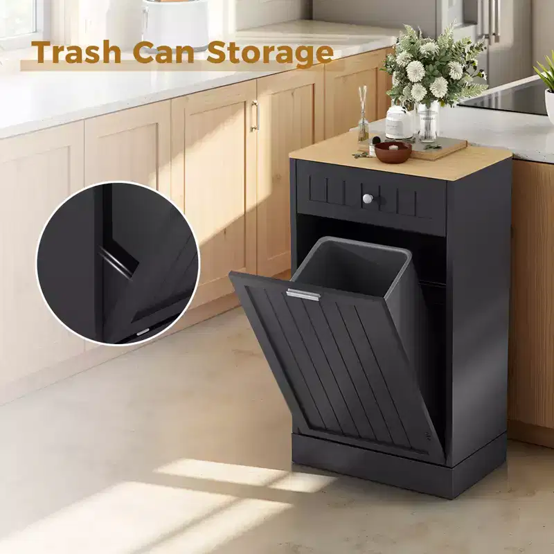 White Tilt-Out Trash Cabinet with Drawer, 10 Gal, 1-Person Household