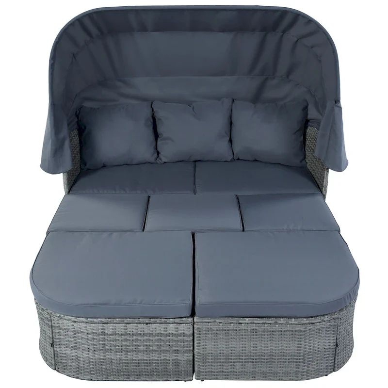 Modular Daybed Sunbed Patio Canopy Bed Wicker Conversation Set