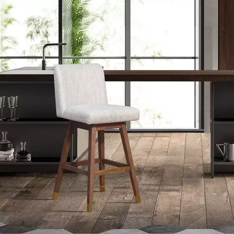 Basila Wood Finish with Fabric Swivel Barstool