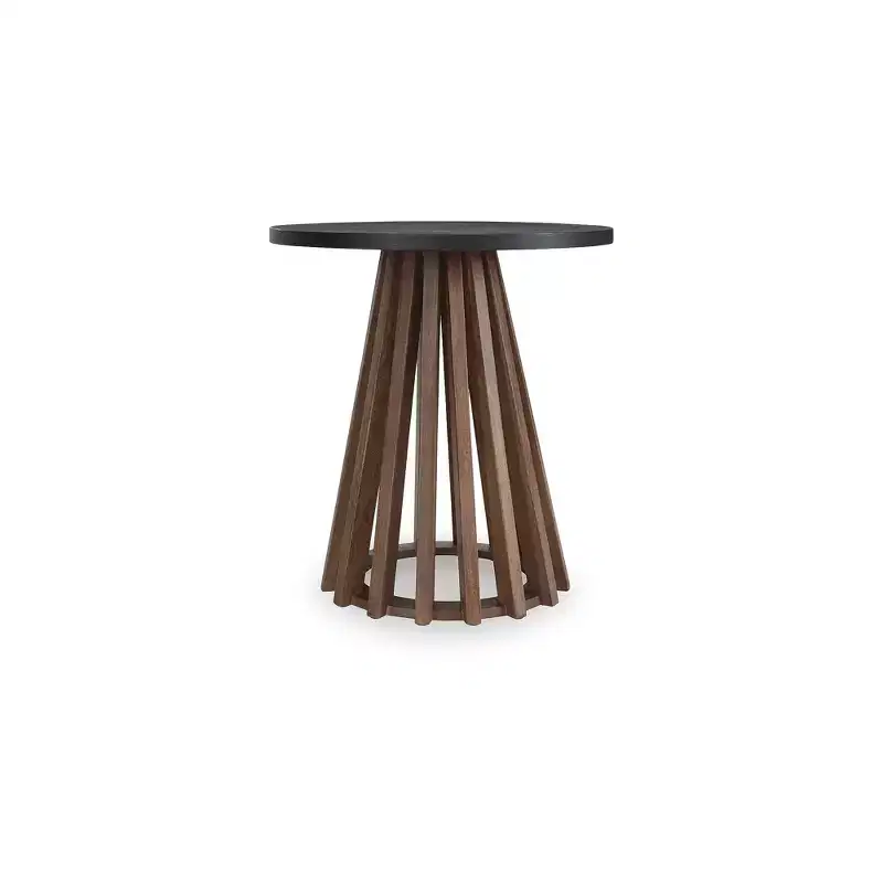 Kallari Round End Table — Two-Tone Warm Brown & Black, Mango Wood & Veneer
