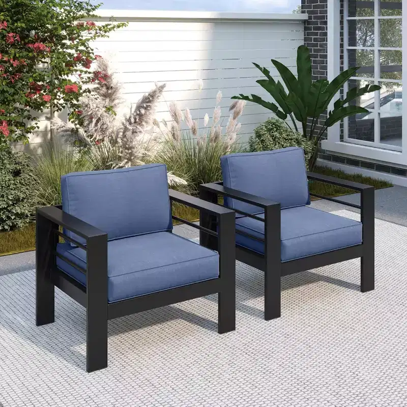 2-Pack 28 All-Weather Aluminum Patio Armchairs with Thick Cushions