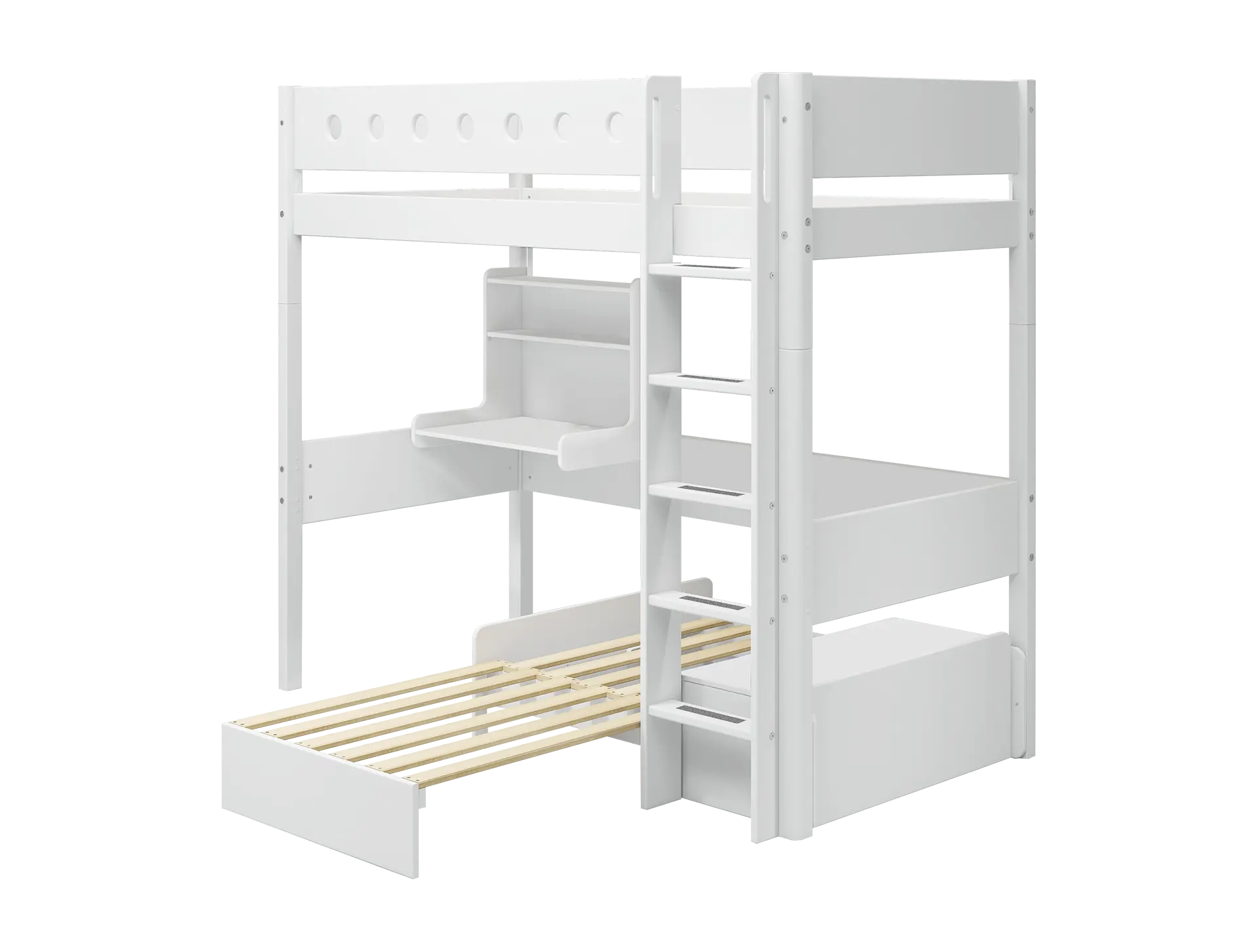 High Bed 184 cm with Desk, Sofa, Ladder and Safety Rail, 90x200 cm,