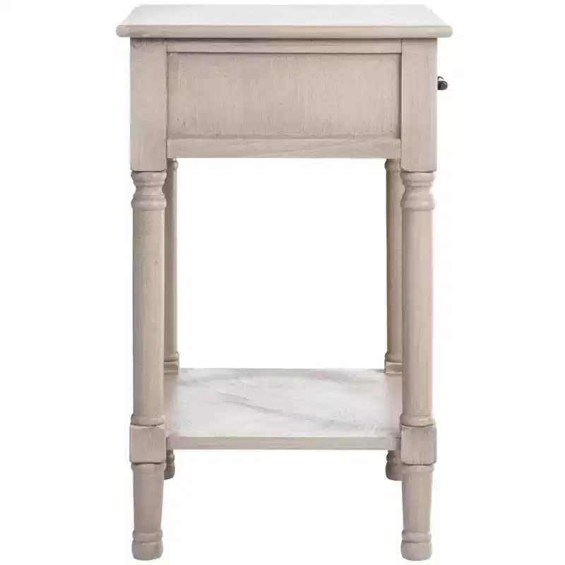1-Drawer Accent Side Table with Herringbone Detail & Open Shelf, Distressed White