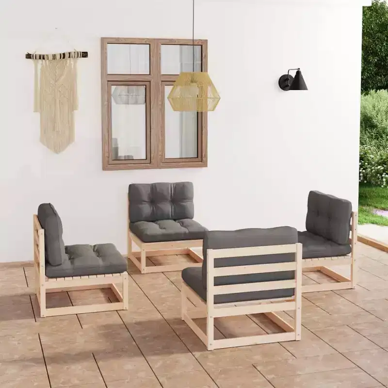 vidaXL Patio Furniture Set 4 Piece Outdoor Patio Lounge Set Solid Wood Pine