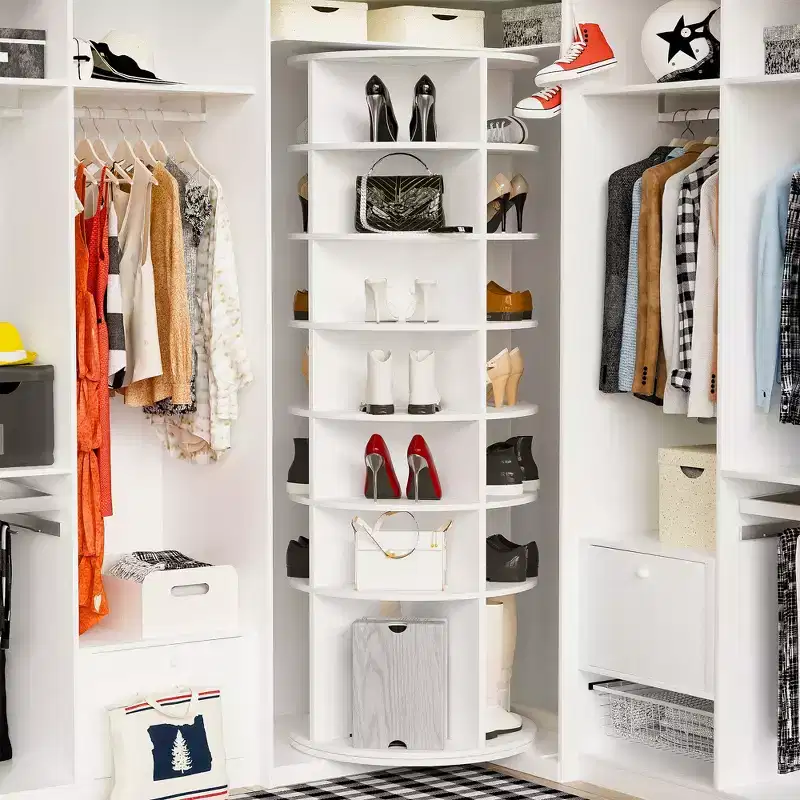 7-Tier 360 Rotating Shoe Rack Tower, Free-Standing Shoe Organizer, Holds up to 28 Pairs, White