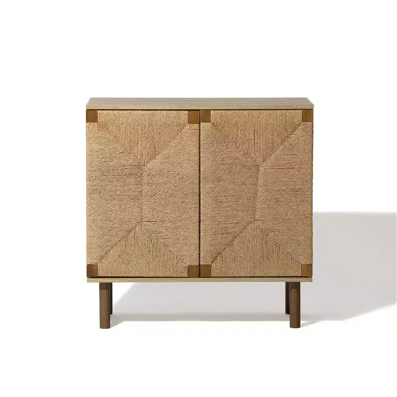 LuxenHome Mid-Century Modern Rope 2-Door Cabinet with Wood Legs Natural