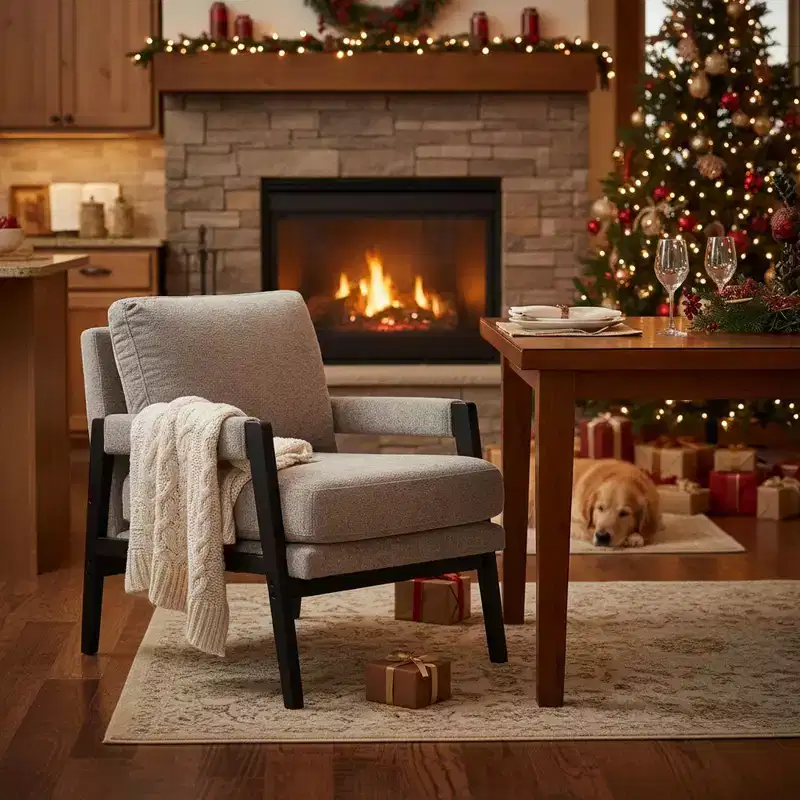 Modern Accent Chair with Soft Chenille Upholstery and Solid Wood Frame