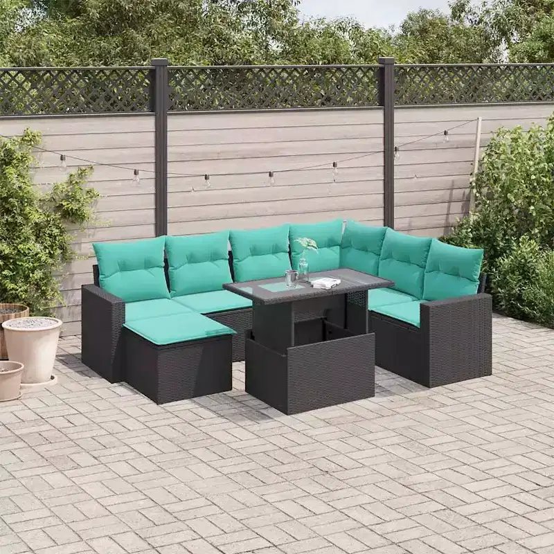 vidaXL Patio Sofa Set with Cushions and Table Outdoor Poly Rattan
