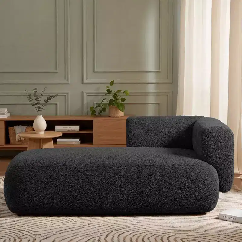 GDFStudio Dawn Boucle Upholstered Chaise Lounge with Wooden Legs