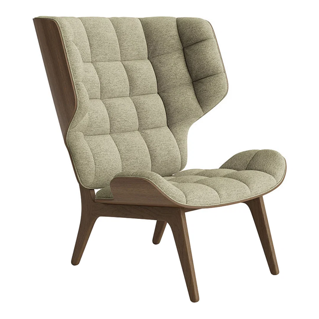 Scandinavian Solid Oak & Laminated Veneer Wing Lounge Chair with High Back for Living Room