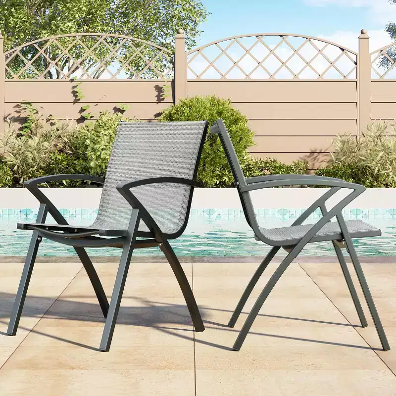 Aluminum Outdoor Dining Chairs with Quick-Dry Textilene Mesh, Ergonomic Support for Patio, Poolside