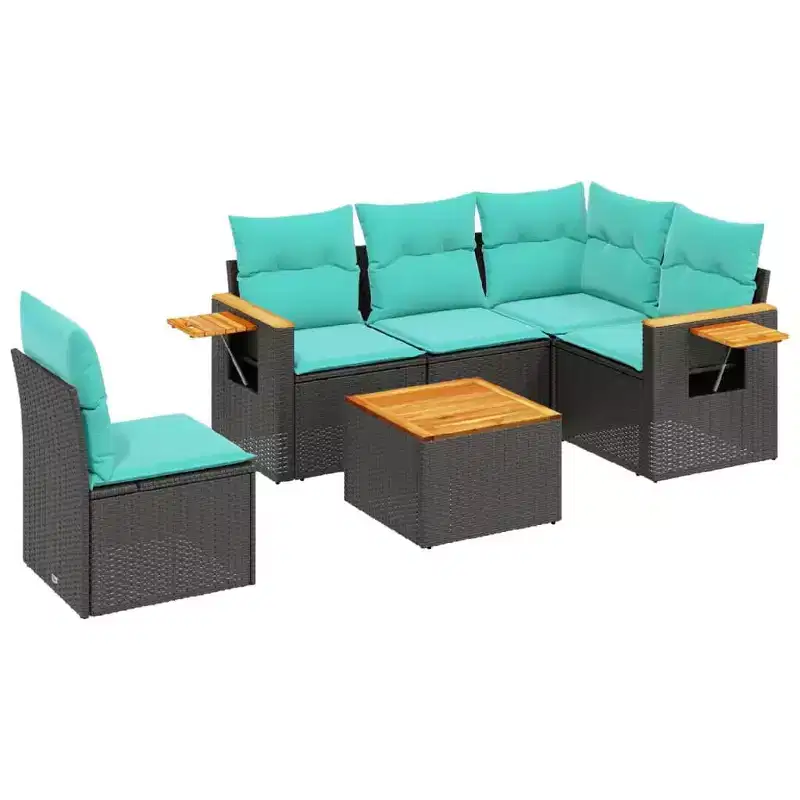 vidaXL 6 Piece Patio Sofa Set with Cushions Black Poly Rattan