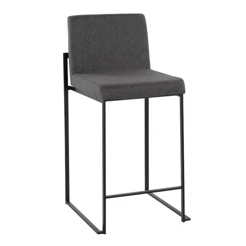 LumiSource Set of 3 Fuji High Back Counter Height Barstools Black Steel/Charcoal
