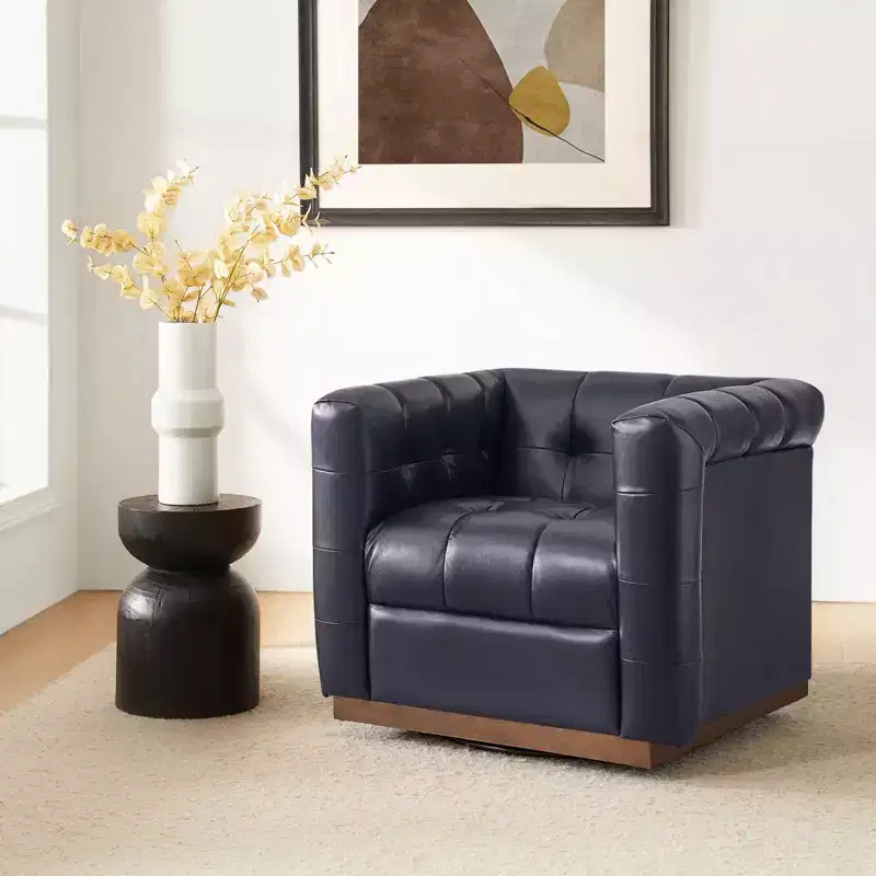 Frankie Modern Genuine Leather Swivel Club Chair| HULALA HOME