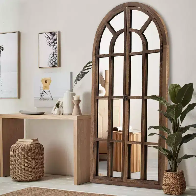 Arched Wood Frame Window Mirror - Full Length