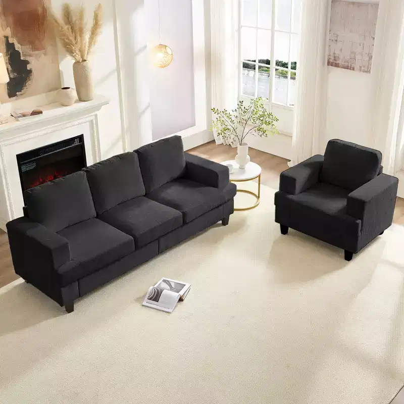 Mjkone 82Chenille 3-Seat Straight Sectional Sofa with 56''Armchair,2 Piece Living Room Sectional Sofa Furniture Sets