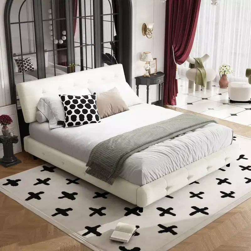 Whisen King Size Chenille Platform Bed, Wooden Bed Frame,Tufted Headboard with Extra-Large Ultra-Soft Cloud Pillow