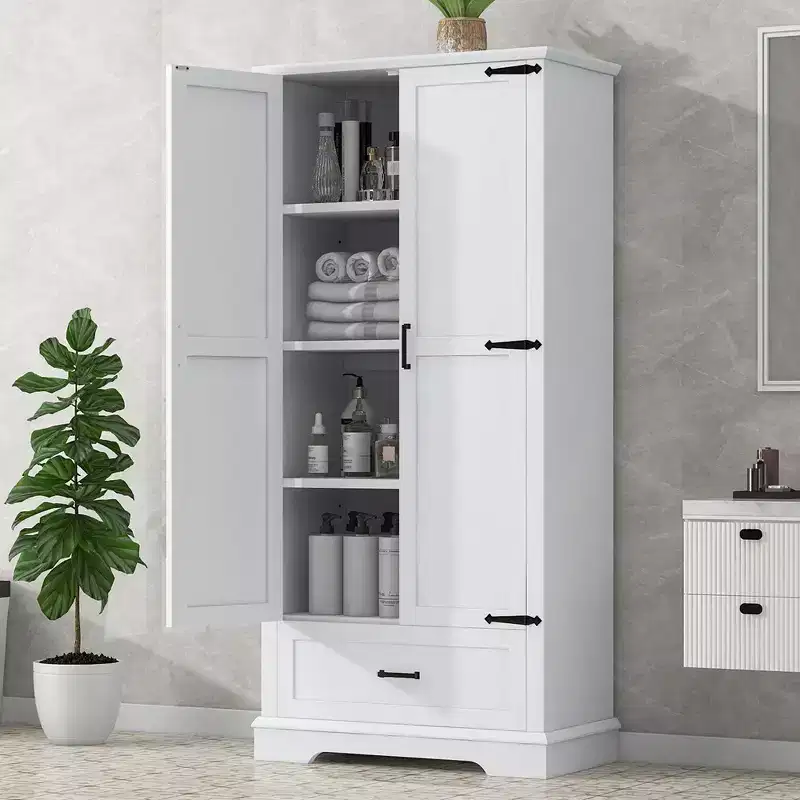 69 Tall Bathroom Storage Cabinet, Freestanding Kitchen Storage Cabinet With Adjustable Shelves, Accent Bathroom Cabinet For Living Room Utility Room