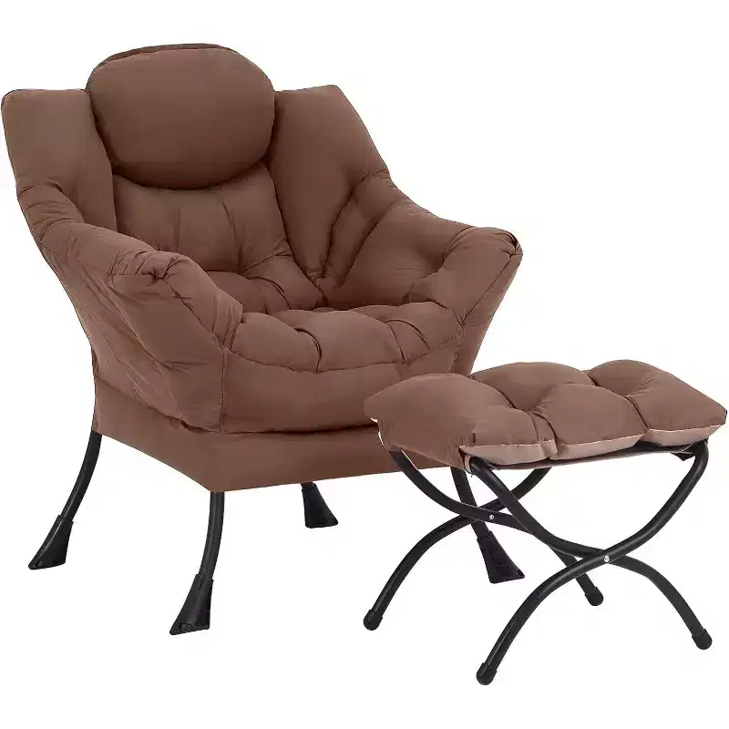 Accent Leisure Armchair with Ottoman, Side Pocket & Armrests – Dark Grey