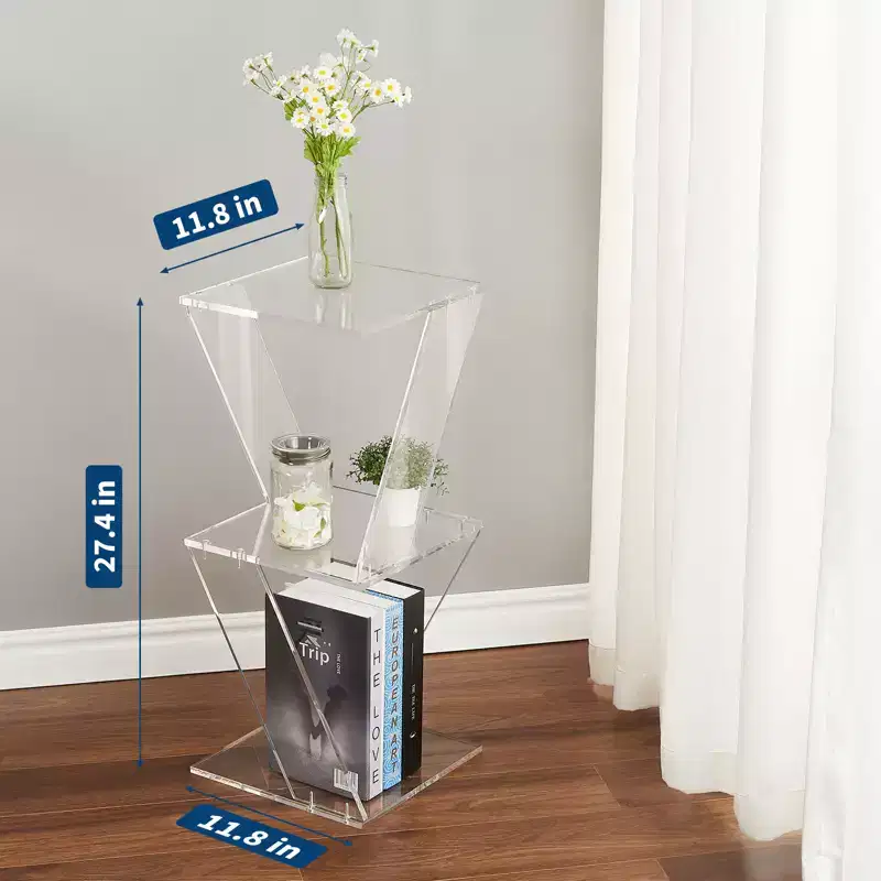 3-Tier Clear Acrylic Ladder Bookshelf - Wall-Mounted Space-Saving Display Shelf (FM106 Three-Layer Tree) for Living Room/Bathroom,11.8x11.8x27.4