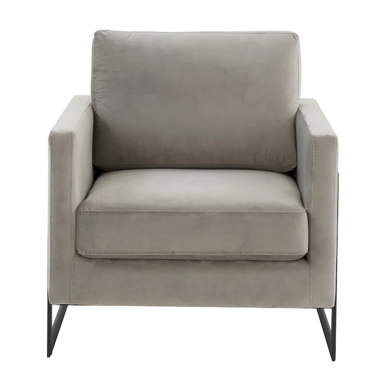 LeisureMod Lincoln Modern Velvet Arm Chair with Black Steel Frame - 35