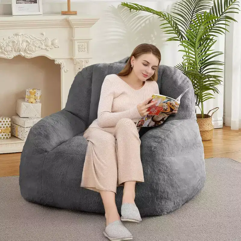 Giant Bean Bag Chair, Faux Fur Stuffed Bean Bag Couch with Filler, Bean Bag Chair for Adults, Big Lazy Sofa Floor Sofa, Large Living Bean Bag
