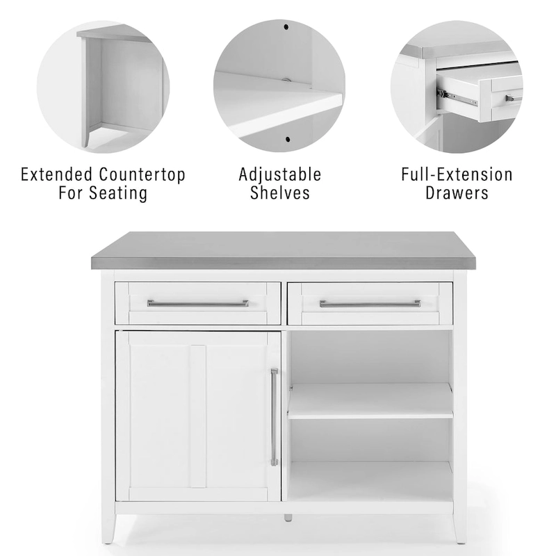 Crosley Silvia Stainless Steel Top Kitchen Island W/X-Back Stools - 57d x 46w x 41h