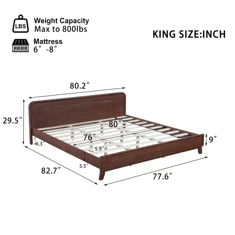 The Misty Moon 82.7 X 77.6 Dark Walnut King Size Pine And Solid Wood Bed No Box Spring Needed